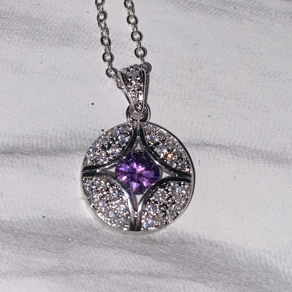 Purple and clear stone necklace and pendant